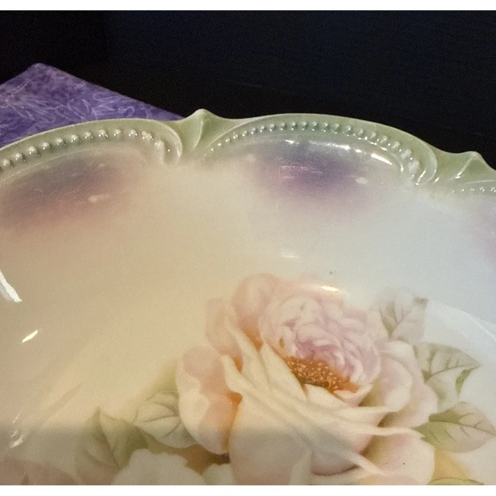 P.K.‎ Silesia Porcelain Colorful Floral Roses Serving Bowl Lusterware Vintage 9